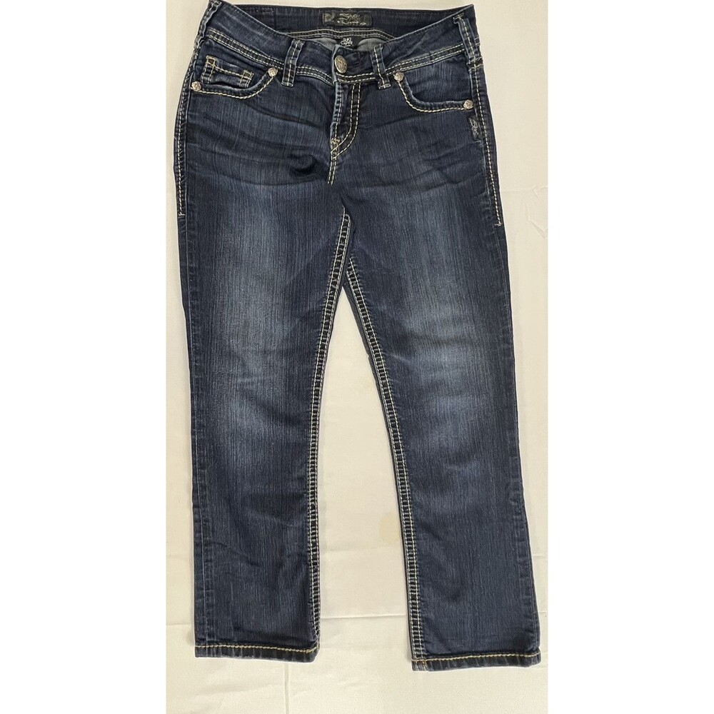Silver Jeans Womens Dark Wash 5 Pocket Blue Denim Capri Jeans Size W 27